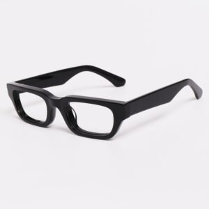 Black chunky rectangular custom eyeglasses frames with thick rims for high prescription lenses.