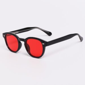 Retro round black frame eyewear featuring deep red lenses, functioning as 100% blue light blocking glasses designed to filter harmful light and improve sleep quality.
