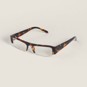 Retro rectangular half rim optical frame in tortoise acetate
