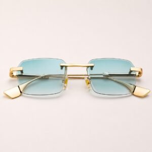Wholesale square rimless sunglasses with 2.0mm nylon gradient lenses and gold metal temples by LBAshades.