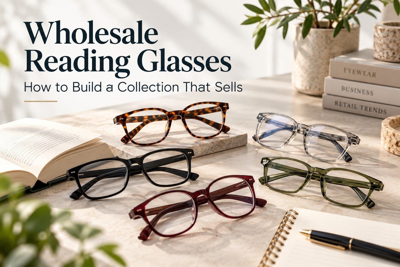Wholesale Reading Glasses collection featuring stylish rectangular and round frames in various colors for retail stores and distributors.